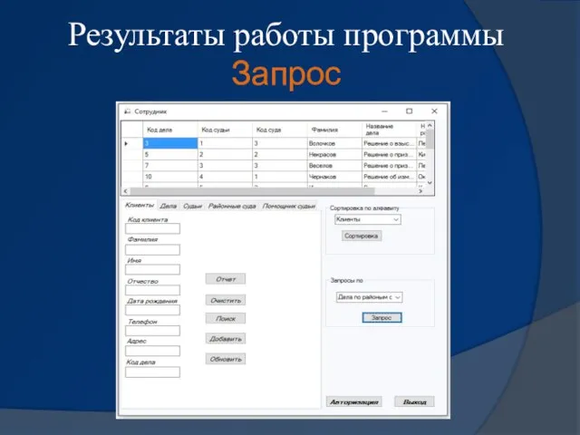 Результаты работы программы Запрос