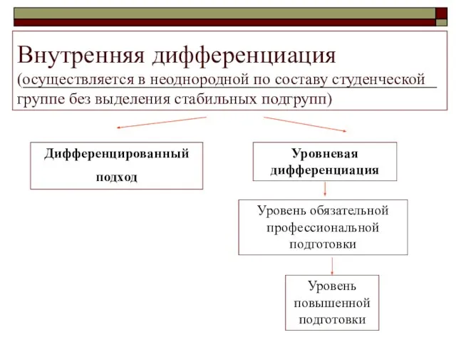 Внутренняя дифференциация (осуществляется в неоднородной по составу студенческой группе без выделения