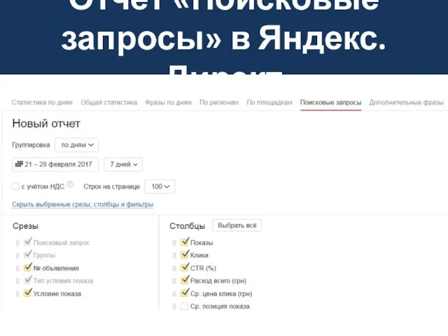 Отчет «Поисковые запросы» в Яндекс.Директ
