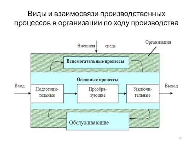 Виды и взаимосвязи производственных процессов в организации по ходу производства