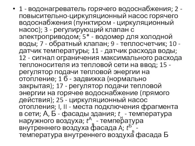 1 - водонагреватель горячего водоснабжения; 2 - повысительно-циркуляционный насос горячего водоснабжения