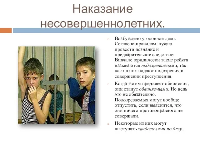 Наказание несовершеннолетних. Возбуждено уголовное дело. Согласно правилам, нужно провести дознание и