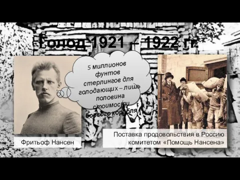 Поставка продовольствия в Россию комитетом «Помощь Нансена» Фритьоф Нансен 5 миллионов