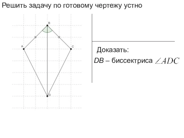 Решить задачу по готовому чертежу устно Доказать: DB – биссектриса