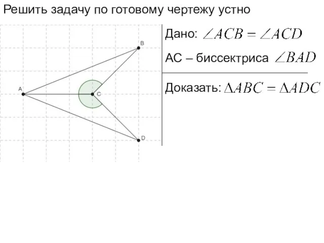 Решить задачу по готовому чертежу устно Дано: Доказать: АС – биссектриса