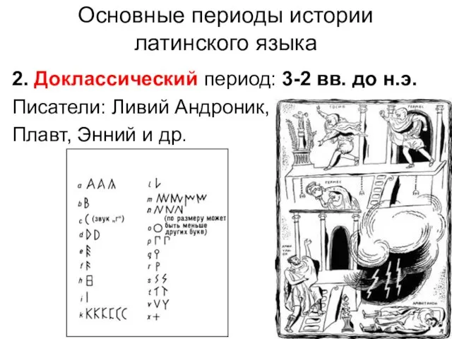 Основные периоды истории латинского языка 2. Доклассический период: 3-2 вв. до