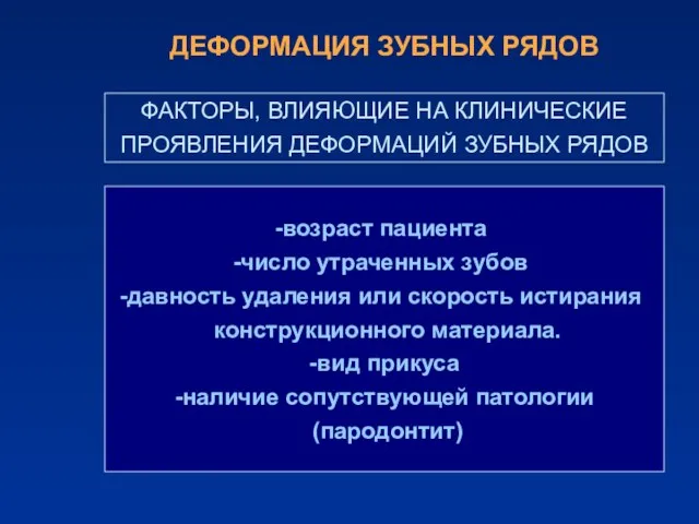 возраст пациента число утраченных зубов давность удаления или скорость истирания конструкционного