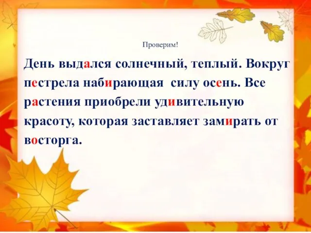 Проверим! День выдался солнечный, теплый. Вокруг пестрела набирающая силу осень. Все