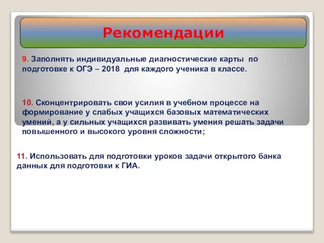 Рекомендации 9. Заполнять индивидуальные диагностические карты по подготовке к ОГЭ –