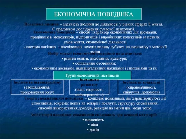 ЕКОНОМІЧНА ПОВЕДІНКА ЕКОНОМІЧНА ПОВЕДІНКА Поведінка людини – здатність людини до діяльності