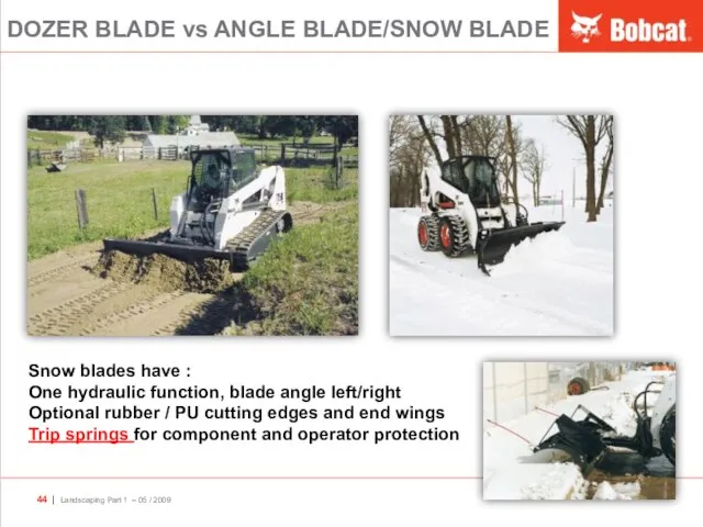 DOZER BLADE vs ANGLE BLADE/SNOW BLADE Snow blades have : One