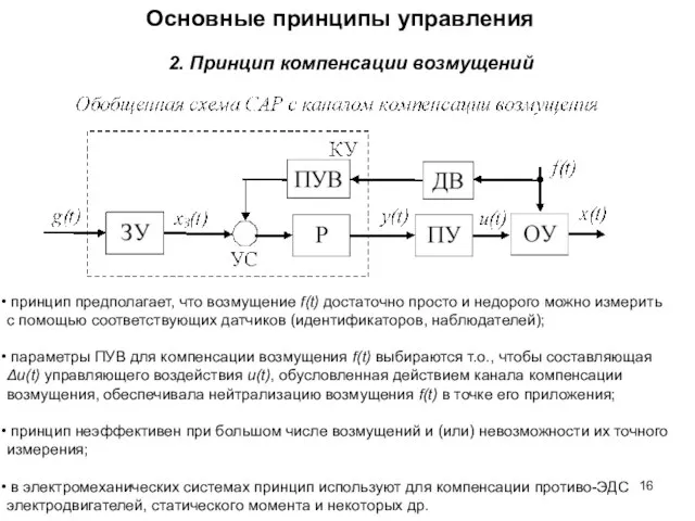 Основные принципы управления 2. Принцип компенсации возмущений принцип предполагает, что возмущение