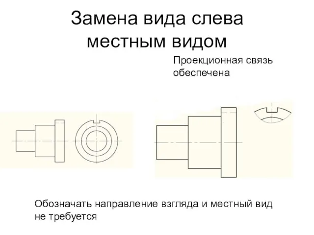 Замена вида слева местным видом Проекционная связь обеспечена Обозначать направление взгляда и местный вид не требуется