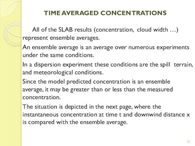 TIME AVERAGED CONCENTRATIONS All of the SLAB results (concentration, cloud width