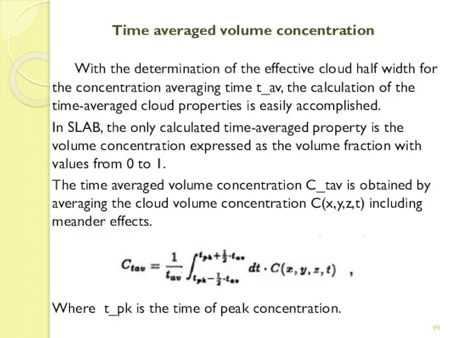 Time averaged volume concentration With the determination of the effective cloud