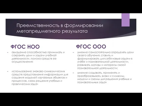 Преемственность в формировании метапредметного результата ФГОС НОО овладение способностью принимать и