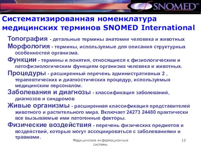 Систематизированная номенклатура медицинских терминов SNOMED International Топография - детальные термины анатомии