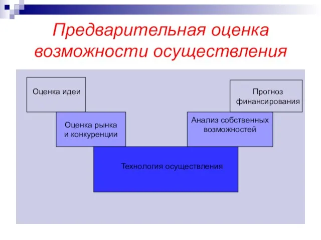 Предварительная оценка возможности осуществления Оценка идеи Оценка рынка и конкуренции Анализ