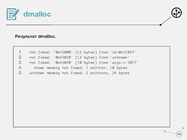 dmalloc Результат dmalloc. not freed: '0x45008' (12 bytes) from 'ra=0x1f8f4' not