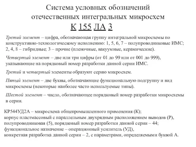 Система условных обозначений отечественных интегральных микросхем К 155 ЛА 3 Третий