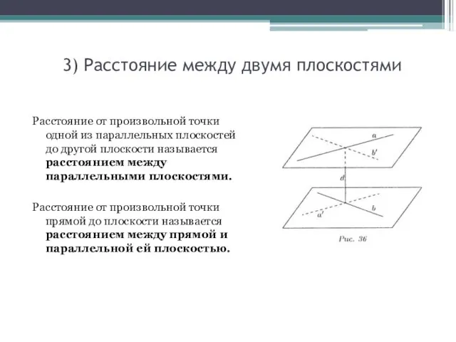 3) Расстояние между двумя плоскостями Расстояние от произвольной точки одной из