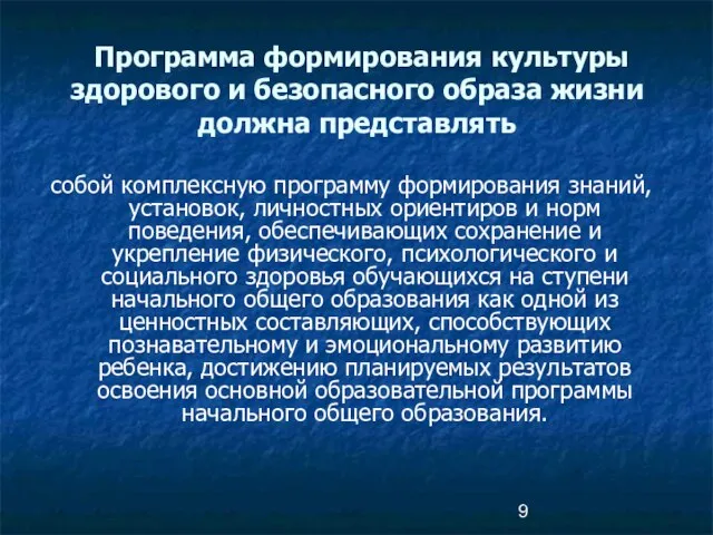 Программа формирования культуры здорового и безопасного образа жизни должна представлять собой