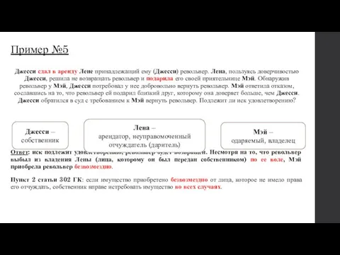 Пример №5 Джесси сдал в аренду Лене принадлежащий ему (Джесси) револьвер.