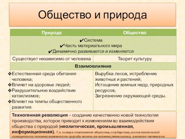 Общество и природа Техногенная революция – создание качественно новой технологии производства,