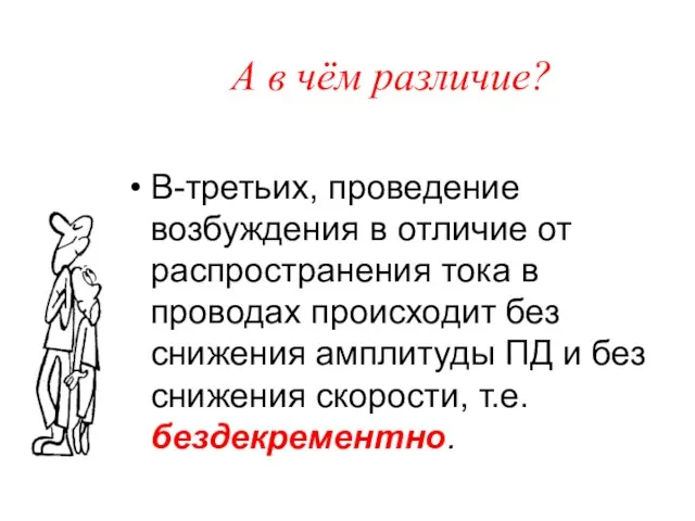 А в чём различие? В-третьих, проведение возбуждения в отличие от распространения