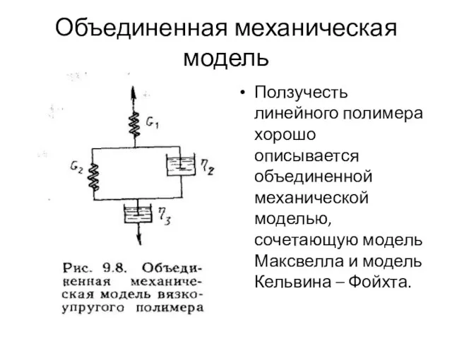 Объединенная механическая модель Ползучесть линейного полимера хорошо описывается объединенной механической моделью,