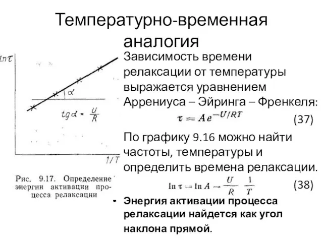 Температурно-временная аналогия Зависимость времени релаксации от температуры выражается уравнением Аррениуса –