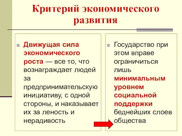 Критерий экономического развития Движущая сила экономического роста — все то, что