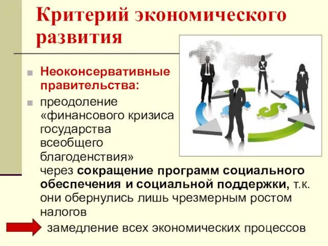 Критерий экономического развития Неоконсервативные правительства: преодоление «финансового кризиса государства всеобщего благоденствия»