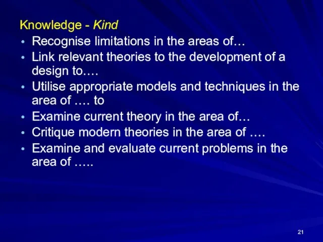 Knowledge - Kind Recognise limitations in the areas of… Link relevant