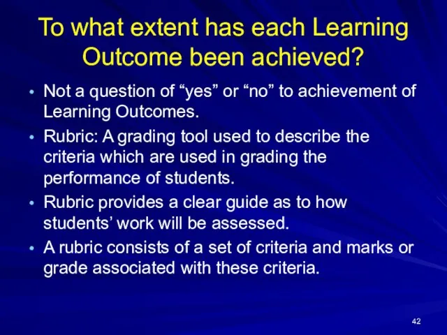 To what extent has each Learning Outcome been achieved? Not a