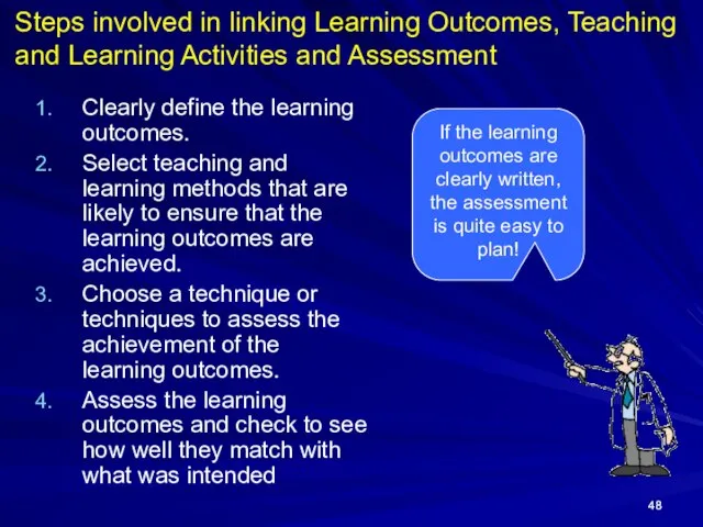 Steps involved in linking Learning Outcomes, Teaching and Learning Activities and