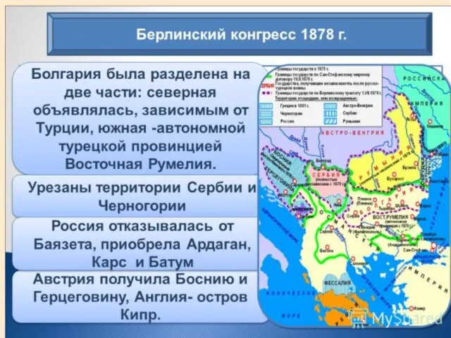 Оказавшееся в дипломатической изоляции российское правительство вынуждено было пойти на уступки, зафиксированные в Берлинском трактате.