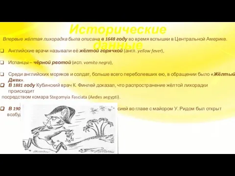 Исторические данные Впервые жёлтая лихорадка была описана в 1648 году во