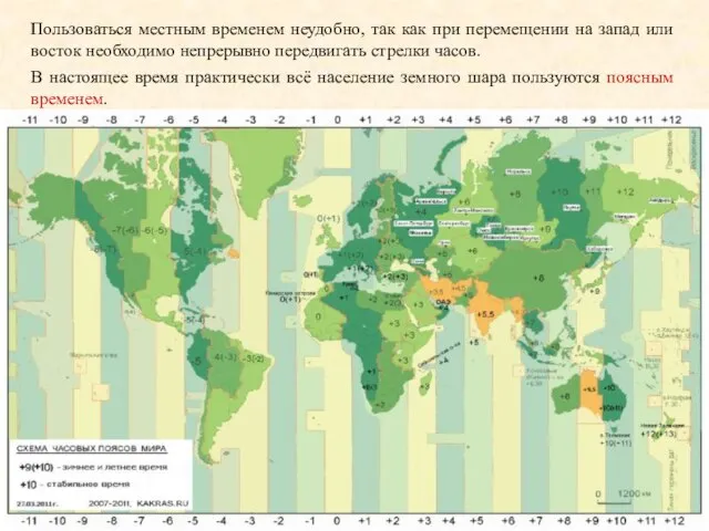 Пользоваться местным временем неудобно, так как при перемещении на запад или