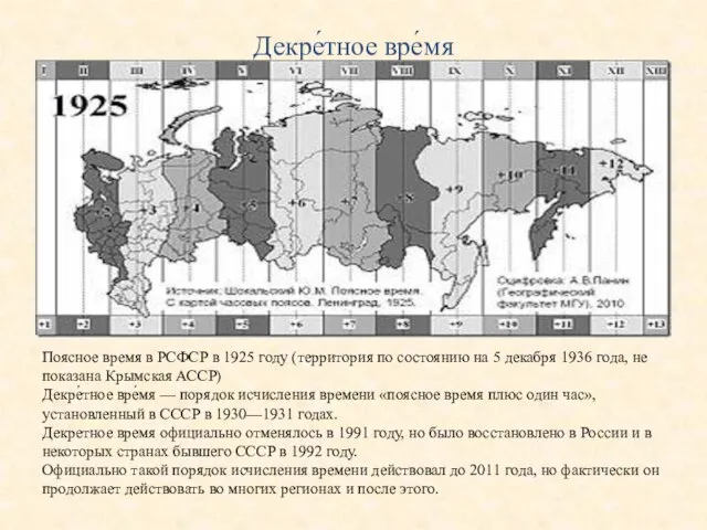 Декре́тное вре́мя Поясное время в РСФСР в 1925 году (территория по