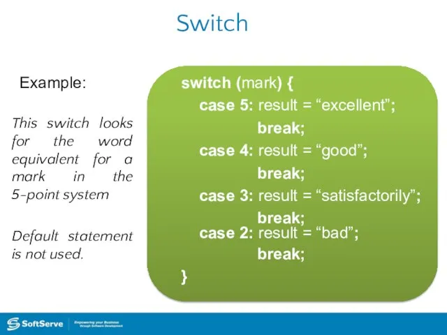 Switch Example: This switch looks for the word equivalent for a