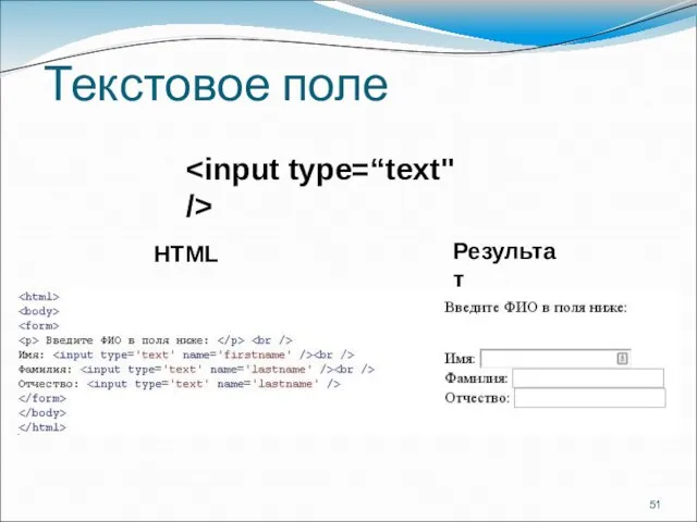 Текстовое поле HTML Результат