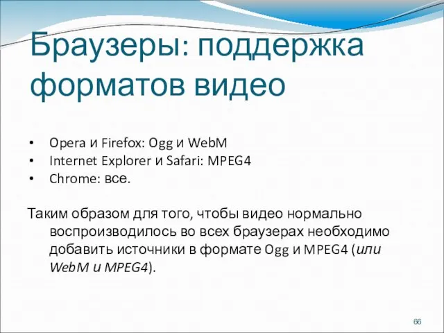 Браузеры: поддержка форматов видео Opera и Firefox: Ogg и WebM Internet