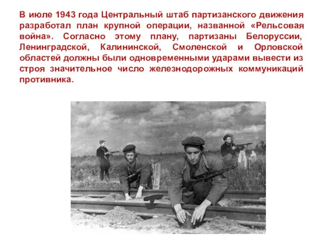 В июле 1943 года Центральный штаб партизанского движения разработал план крупной