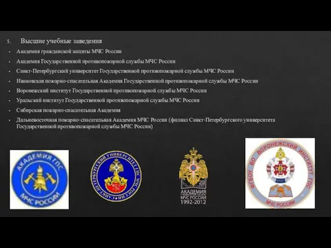 Высшие учебные заведения Академия гражданской защиты МЧС России Академия Государственной противопожарной