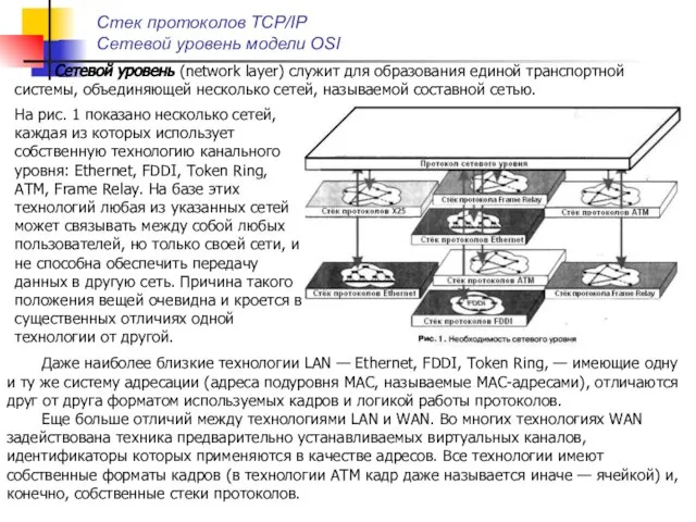 Стек протоколов TCP/IP Сетевой уровень модели OSI Сетевой уровень (network layer)