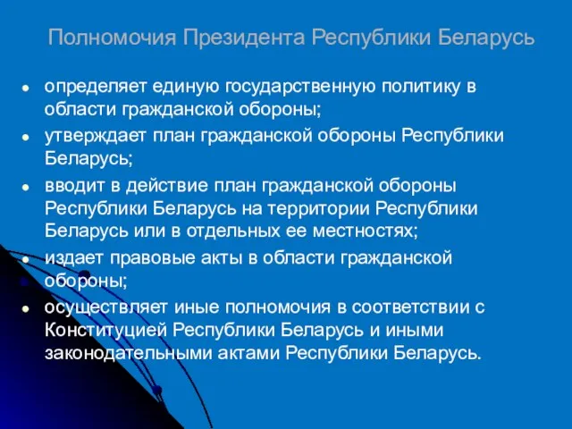 Полномочия Президента Республики Беларусь определяет единую государственную политику в области гражданской