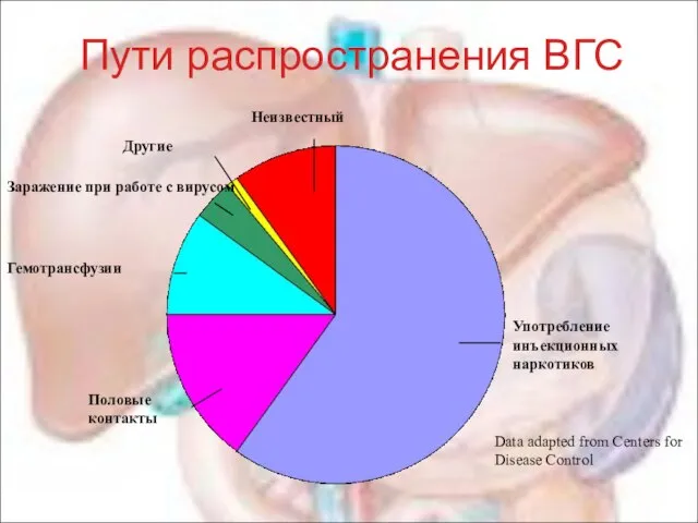 Пути распространения ВГС Употребление инъекционных наркотиков Половые контакты Гемотрансфузии Заражение при