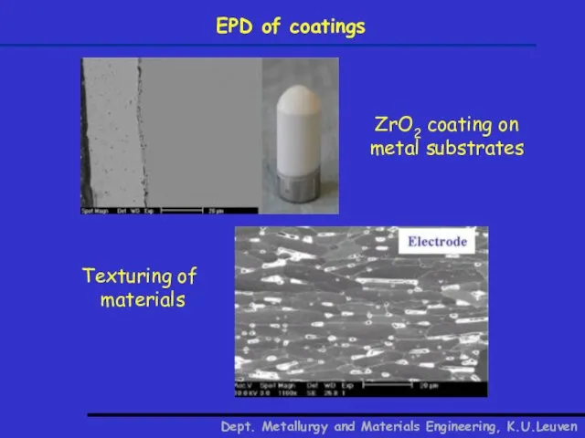 EPD of coatings Texturing of materials ZrO2 coating on metal substrates