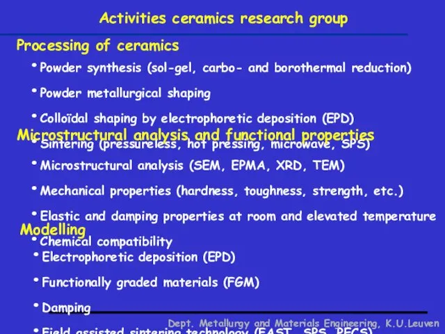 Activities ceramics research group Powder synthesis (sol-gel, carbo- and borothermal reduction)
